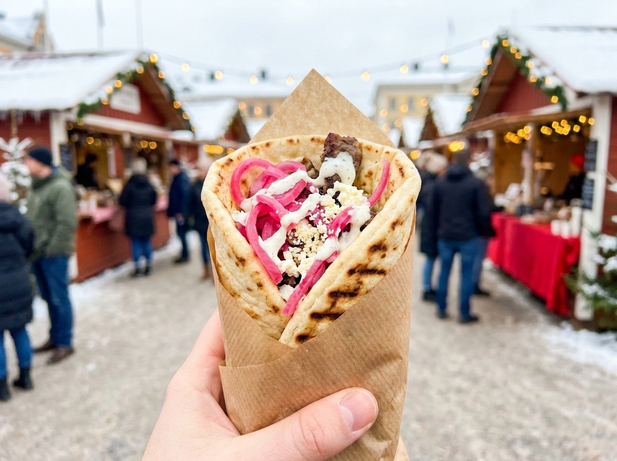 Renkebab med picklad rödlök i kraftpapper