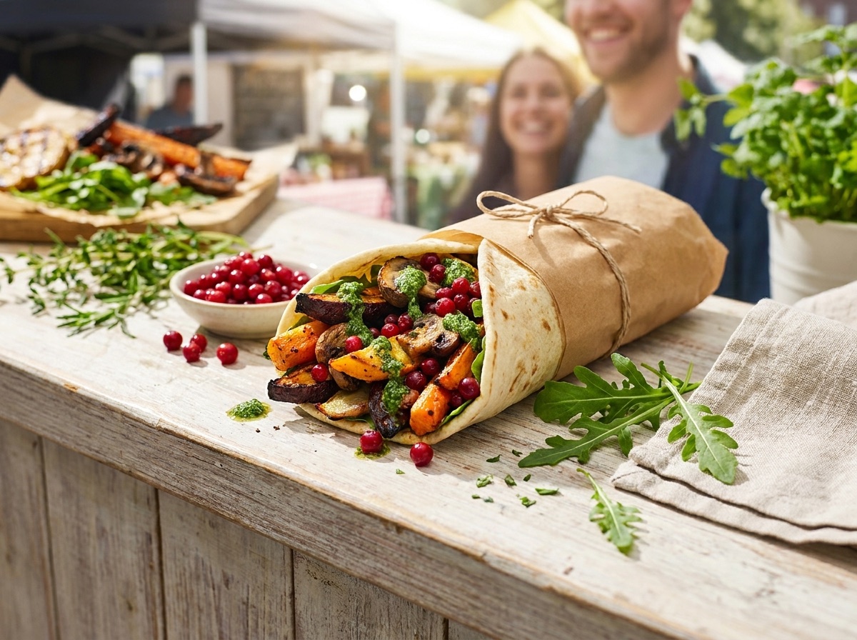 Veggokebab med eldrostade rotfrukter och lingon